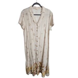 Marfinno Womens Linen Blend Shirt Dress Sz L Hawaiian Tropical Beach Resortwear